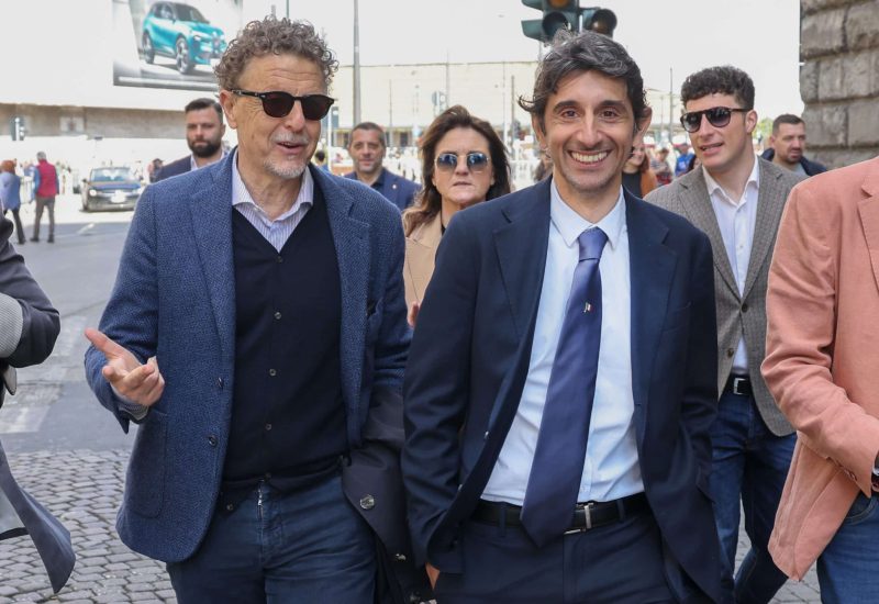 GERMOGLI PH: 25 APRILE 2025 FIRENZE PIAZZA DELL' UNITA' D'ITALIA FESTA DELLA LIBERAZIONE
NELLA FOTO GIOVANNI DONZELLI E  PAOLO MARCHESCHI DI FRATELLI D'ITALIA