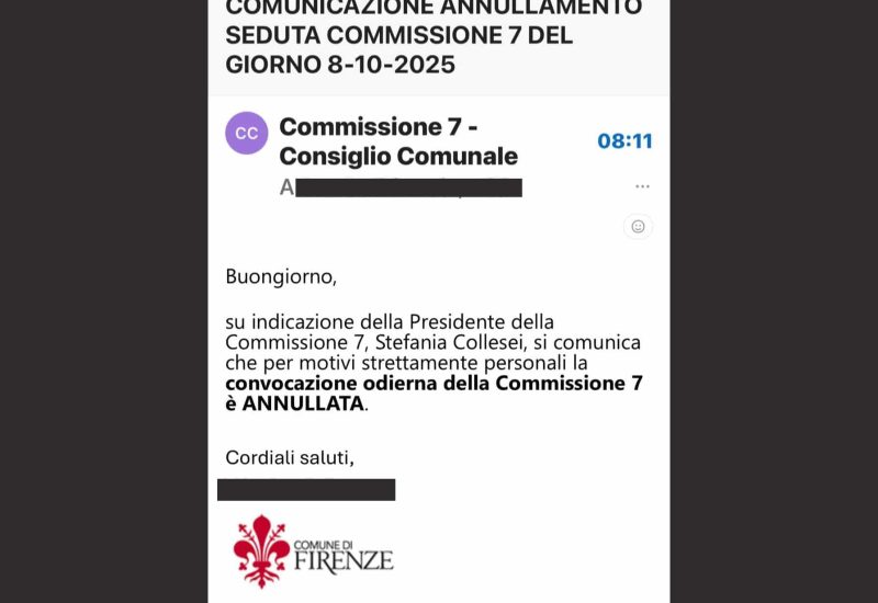 La mail di annullamento visionata da La Firenze che vorrei